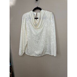 Vintage Cristina Womens Off-White Blouse large long sleeve polyester cowl‎ neck